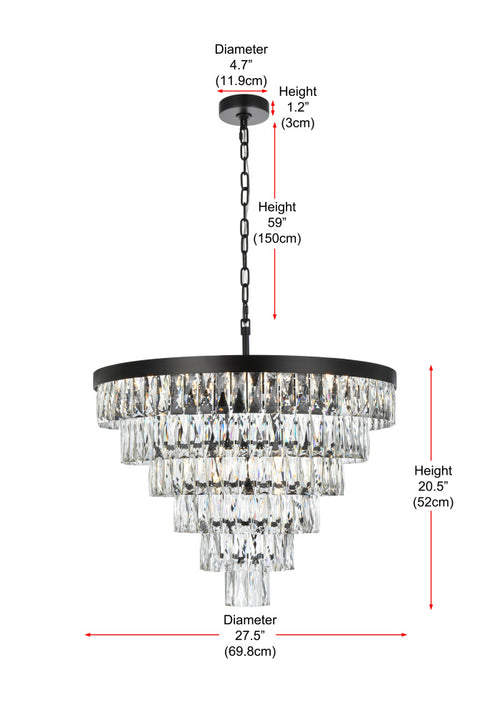 Elegant Lighting Josephine 13 Light Pendant D27.5 Inch H20.5 Inch L13 Black in Black and Clear Finish Model: 1060D27BK