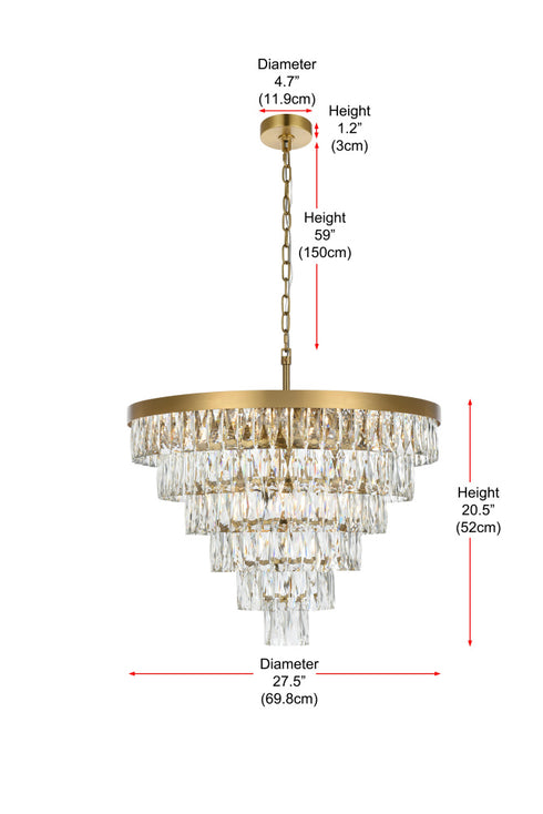 Elegant Lighting Josephine 13 Light Pendant D27.5 Inch H20.5 Inch L13 Satin Gold in Satin Gold and Clear Finish Model: 1060D27SG