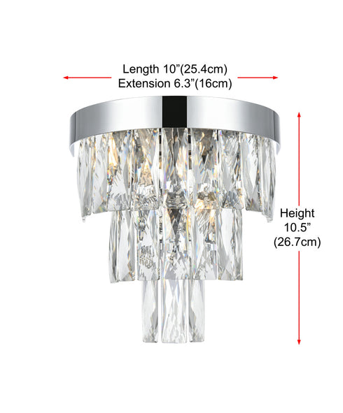 Elegant Lighting Josephine 2 Light Wall Sconce W10 Inch S6.3 Inch H10.5 Inch L2 Chrome in Chrome and Clear Finish Model: 1060W10C