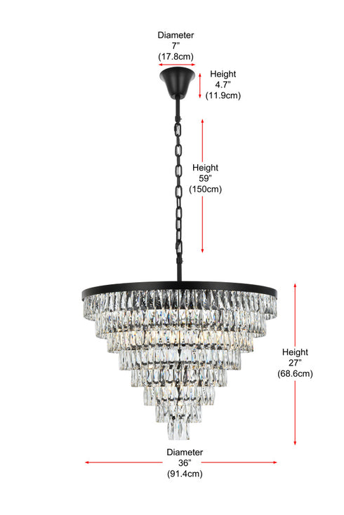 Elegant Lighting Josephine 29 Light Pendant D36 Inch H27 Inch L29 Black in Black and Clear Finish Model: 1060D36BK