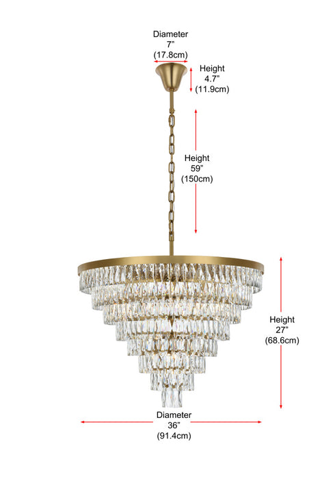Elegant Lighting Josephine 29 Light Pendant D36 Inch H27 Inch L29 Satin Gold in Satin Gold and Clear Finish Model: 1060D36SG