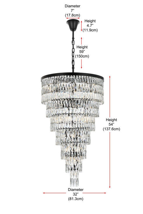 Elegant Lighting Josephine 41 Light Pendant D32 Inch H54 Inch L41 Black in Black and Clear Finish Model: 1060SR32BK