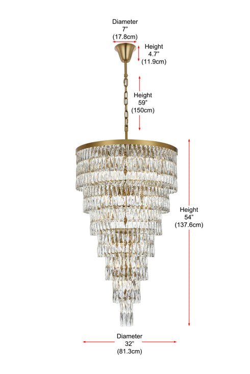 Elegant Lighting Josephine 41 Light Pendant D32 Inch H54 Inch L41 Satin Gold in Satin Gold and Clear Finish Model: 1060SR32SG