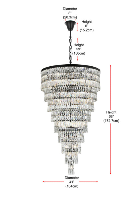 Elegant Lighting Josephine 61 Light Pendant D41 Inch H68 Inch L61 Black in Black and Clear Finish Model: 1060SR41BK