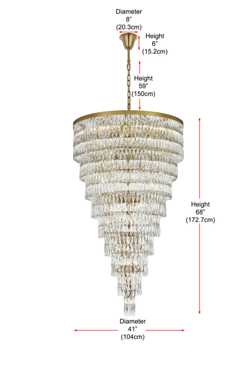 Elegant Lighting Josephine 61 Light Pendant D41 Inch H68 Inch L61 Satin Gold in Satin Gold and Clear Finish Model: 1060SR41SG