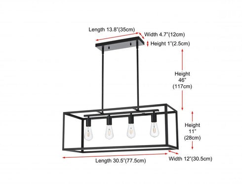 Elegant Lighting Judah 4 Light Pendant L30.5 Inch xW12 Inch xH11 Inch L4 in Black Model: LD723D31BK