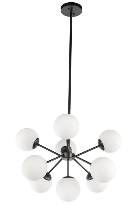 Elegant Lighting Jupiter 9 light in Black and Frosted White glass pendant Model: LD5028D27BK