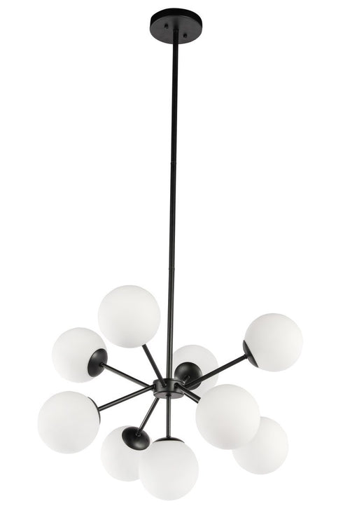 Elegant Lighting Jupiter 9 light in Black and Frosted White glass pendant Model: LD5028D27BK