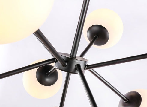Elegant Lighting Jupiter 9 light in Black and Frosted White glass pendant Model: LD5028D27BK