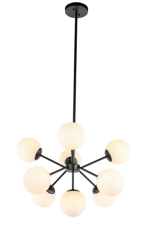 Elegant Lighting Jupiter 9 light in Black and Frosted White glass pendant Model: LD5028D27BK