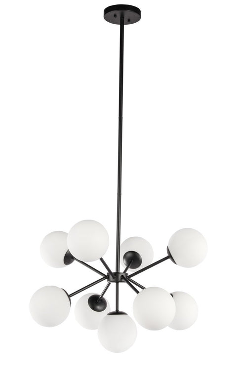 Elegant Lighting Jupiter 9 light in Black and Frosted White glass pendant Model: LD5028D27BK