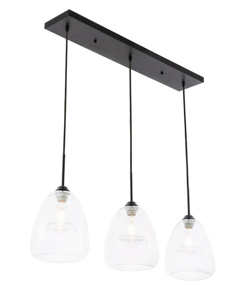Elegant Lighting Kason 3 light in Black and Clear glass pendant Model: LD5032D36BK