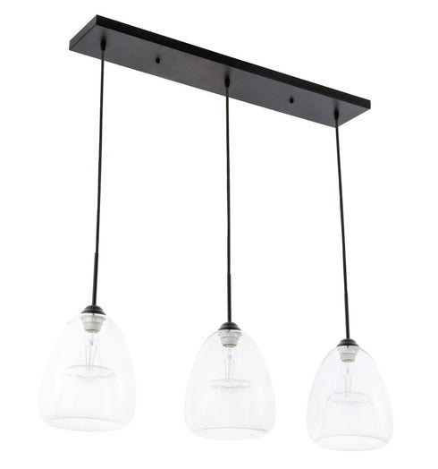 Elegant Lighting Kason 3 light in Black and Clear glass pendant Model: LD5032D36BK