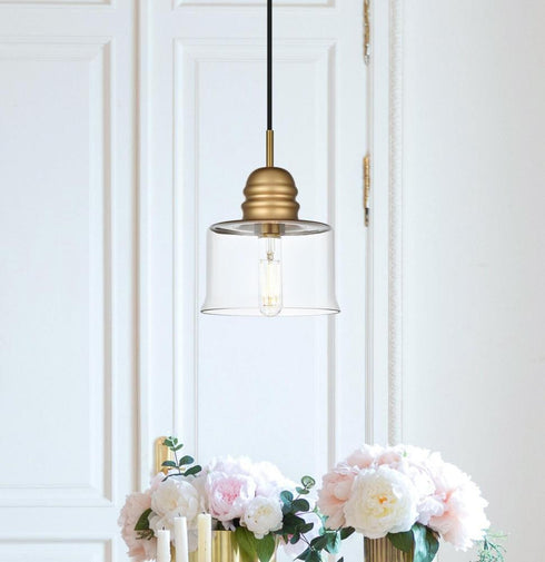 Elegant Lighting Kenna 6.5 inch Pendant Clear Shade in Satin Gold in Satin Gold and Clear Finish Model: LD2253SG