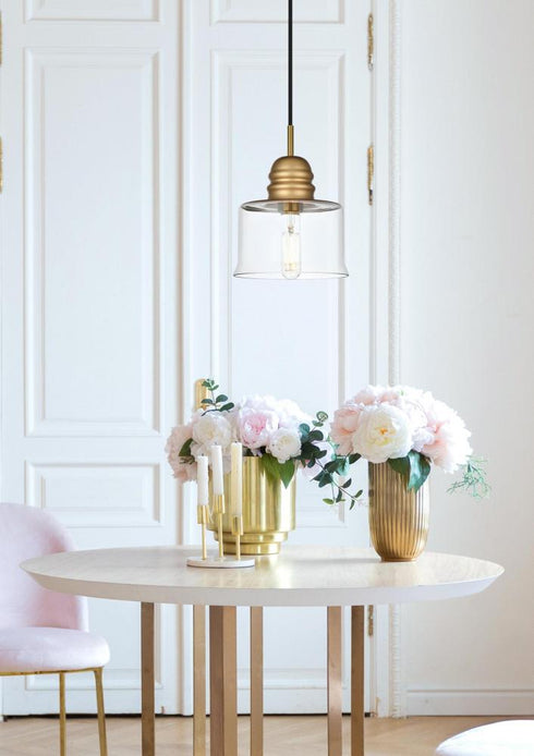 Elegant Lighting Kenna 6.5 inch Pendant Clear Shade in Satin Gold in Satin Gold and Clear Finish Model: LD2253SG