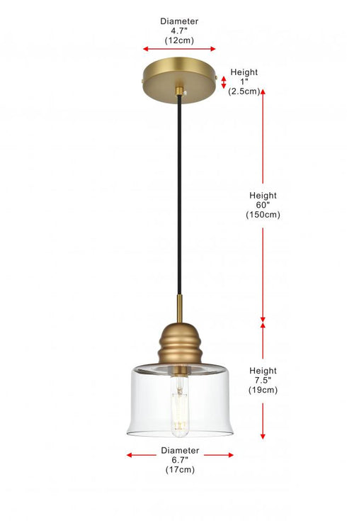 Elegant Lighting Kenna 6.5 inch Pendant Clear Shade in Satin Gold in Satin Gold and Clear Finish Model: LD2253SG