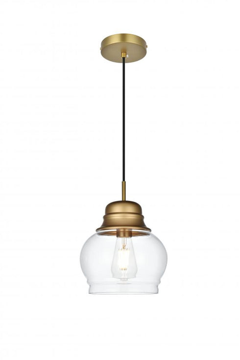 Elegant Lighting Kenna 8 inch Pendant Clear Shade in Satin Gold in Satin Gold and Clear Finish Model: LD2252SG