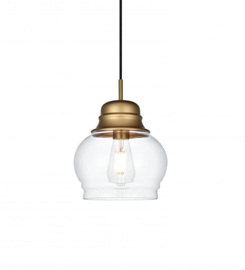 Elegant Lighting Kenna 8 inch Pendant Clear Shade in Satin Gold in Satin Gold and Clear Finish Model: LD2252SG