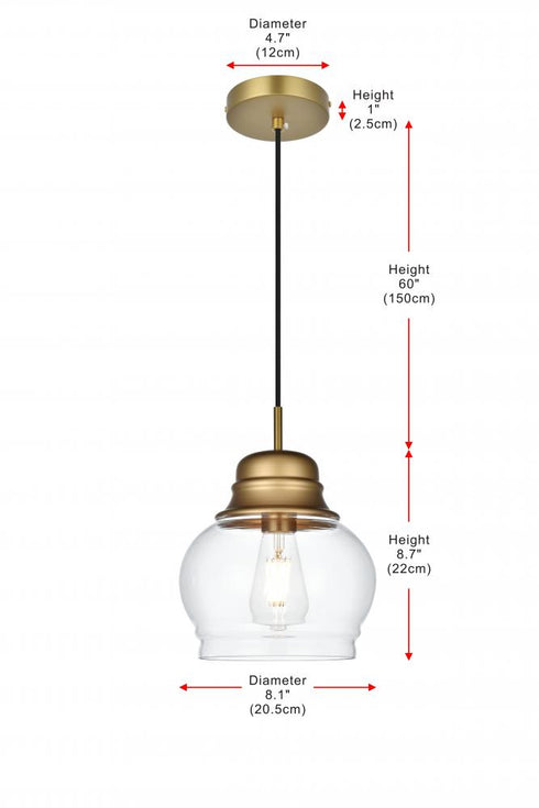 Elegant Lighting Kenna 8 inch Pendant Clear Shade in Satin Gold in Satin Gold and Clear Finish Model: LD2252SG