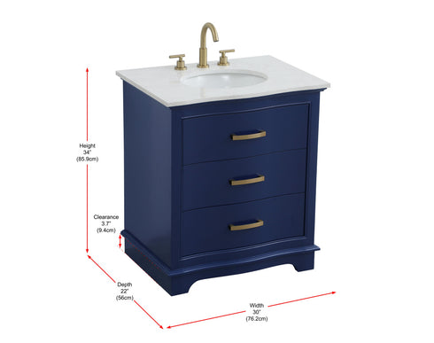 Elegant Lighting Knox Vanity Cabinet 30 Inch W x 22 Inch D x 34 Inch H blue Model: VF10230BL