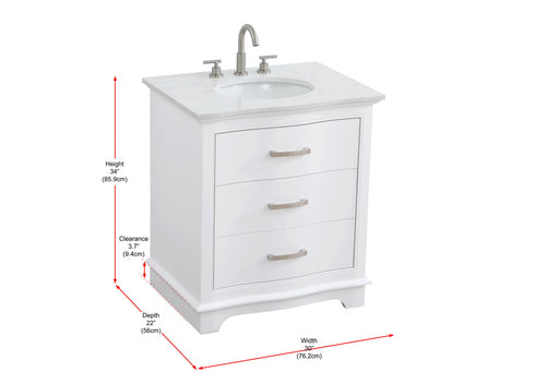 Elegant Lighting Knox Vanity Cabinet 30 Inch W x 22 Inch D x 34 Inch H white Model: VF10230WH