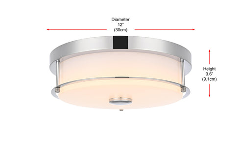 Elegant Lighting Kolson 1 Light Flush Mount D12 Inch H4 Inch LED 18 Watt 3CCT in Chrome Model: LD304F12C