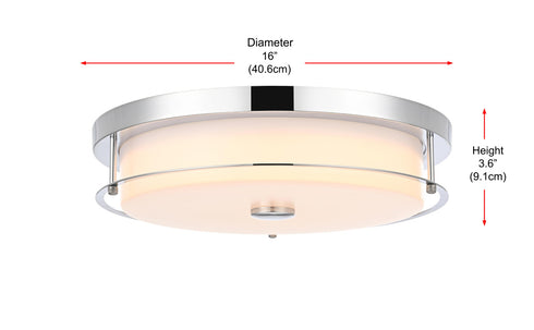 Elegant Lighting Kolson 1 Light Flush Mount D16 Inch H4 Inch LED 24 Watt 3CCT in Chrome Model: LD304F16C
