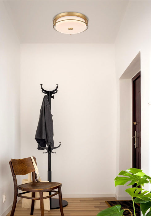 Elegant Lighting Kolson 1 Light Flush Mount D16 Inch H4 Inch LED 24 Watt 3CCT in Satin Gold Model: LD304F16SG