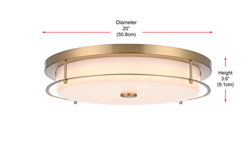 Elegant Lighting Kolson 1 Light Flush Mount D20 Inch H4 Inch LED 24 Watt 3CCT in Satin Gold Model: LD304F20SG