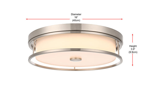 Elegant Lighting Kolson Flush Mount D16 Inch H4 Inch LED 24 Watt 3CCT in Polished Nickel Model: LD305F16PN