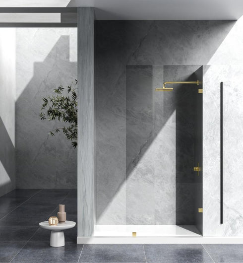 Elegant Lighting Laredo Fixed Frameless Shower Door 35x78 in Brushed Gold Model: SD155-3578BGD
