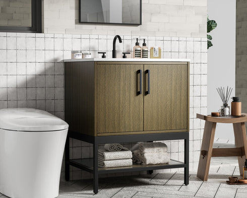Elegant Lighting Lennox Vanity Cabinet 2Dr 30 Inch x22 Inch x34 Inch in Chestnut Brown Model: VF60730MCB
