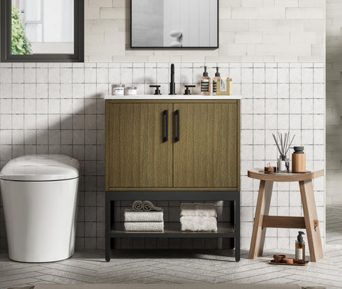 Elegant Lighting Lennox Vanity Cabinet 2Dr 30 Inch x22 Inch x34 Inch in Chestnut Brown Model: VF60730MCB