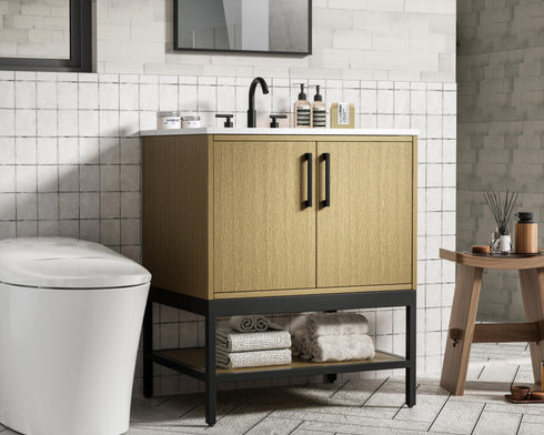 Elegant Lighting Lennox Vanity Cabinet 2Dr 30 Inch x22 Inch x34 Inch in Honey Brown Model: VF60730MHB