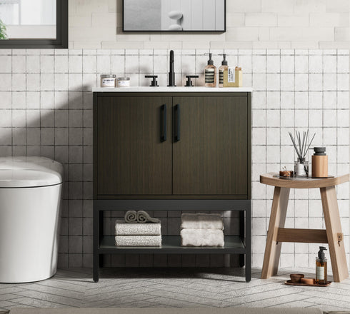 Elegant Lighting Lennox Vanity Cabinet 2Dr 30 Inch x22 Inch x34 Inch in Mocha Brown Model: VF60730MMB