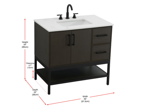 Elegant Lighting Lennox Vanity Cabinet 2Dr2Dw 36 Inch x22 Inch x34 Inch in Mocha Brown Model: VF60736MMB