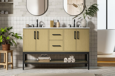 Elegant Lighting Lennox Vanity Cabinet 4Dr2Dw 54 Inch x22 Inch x34 Inch in Honey Brown Model: VF60754DMHB