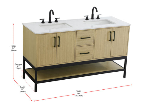 Elegant Lighting Lennox Vanity Cabinet 4Dr2Dw 60 Inch x22 Inch x34 Inch in Honey Brown Model: VF60760DMHB