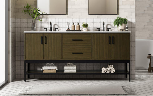 Elegant Lighting Lennox Vanity Cabinet 4Dr2Dw 72 Inch x22 Inch x34 Inch in Chestnut Brown Model: VF60772DMCB