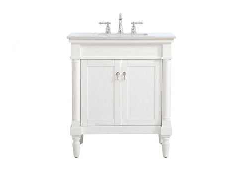 Elegant Lighting Lexington 30 Inch Single Bathroom Vanity in Antique White with Ivory White Engineered Marble Model: VF13030AW-VW