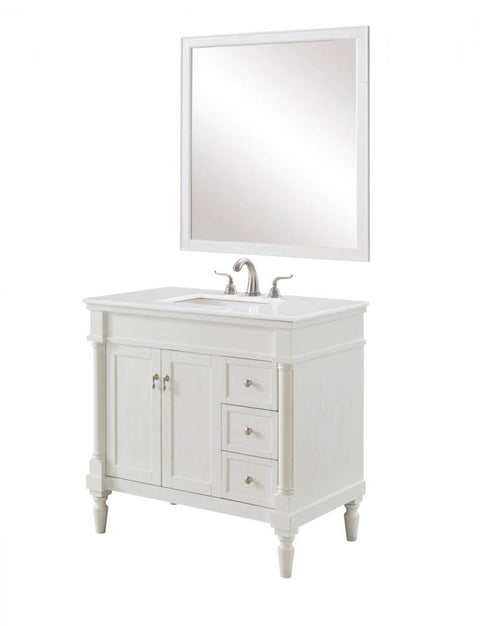 Elegant Lighting Lexington 36 Inch Single Bathroom Vanity in Antique Beige with Ivory White Engineered Marble in Antique Bronze Finish Model: VF13036AB-VW