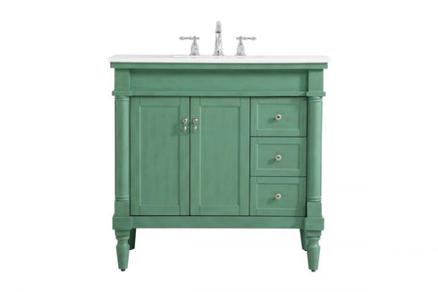 Elegant Lighting Lexington 36 Inch Single Bathroom Vanity in Antique Beige with Ivory White Engineered Marble in Antique Bronze Finish Model: VF13036AB-VW