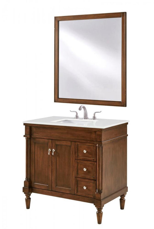 Elegant Lighting Lexington 36 Inch Single Bathroom Vanity in Antique Beige with Ivory White Engineered Marble in Antique Bronze Finish Model: VF13036AB-VW