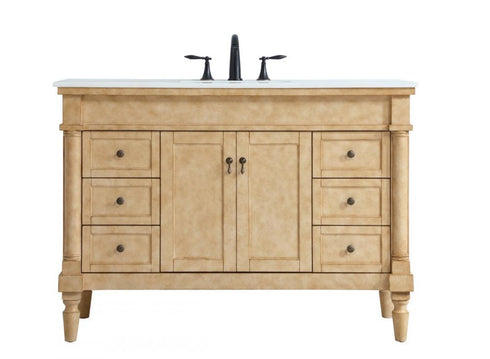 Elegant Lighting Lexington 48 Inch Single Bathroom Vanity in Antique Beige with Ivory White Engineered Marble Model: VF13048AB-VW