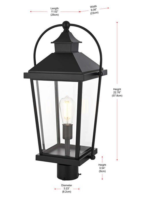 Elegant Lighting Luz 23 inch Outdoor Post light in Black in Black and Clear Finish Model: OD605P23BK