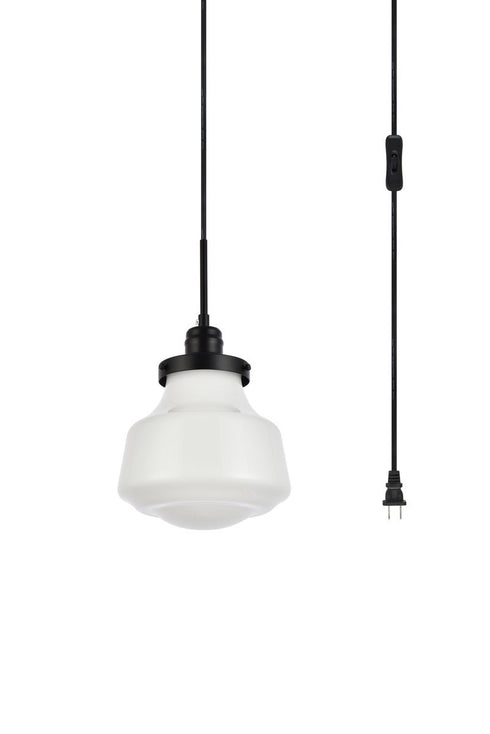 Elegant Lighting Lye Lyle 1 light Black and frosted white glass plug in pendant Model: LDPG6255BK