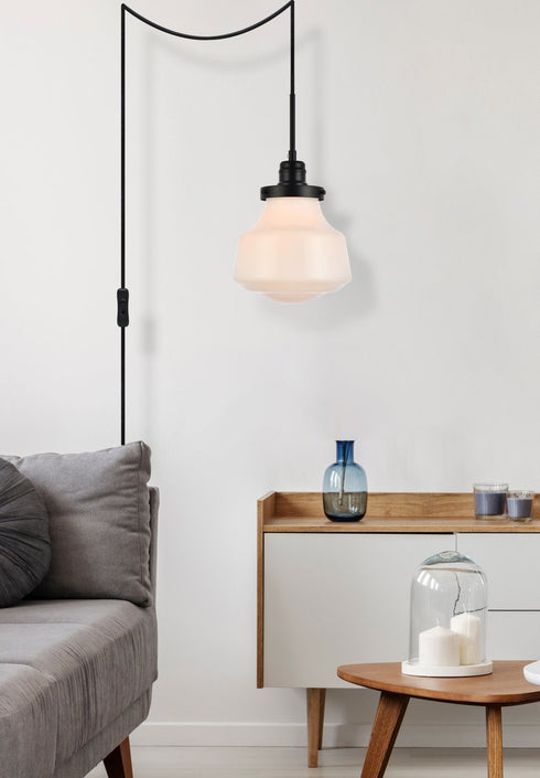 Elegant Lighting Lye Lyle 1 light Black and frosted white glass plug in pendant Model: LDPG6255BK