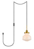 Elegant Lighting Lye Lyle 1 light Brass and frosted white glass plug in pendant Model: LDPG6257BR