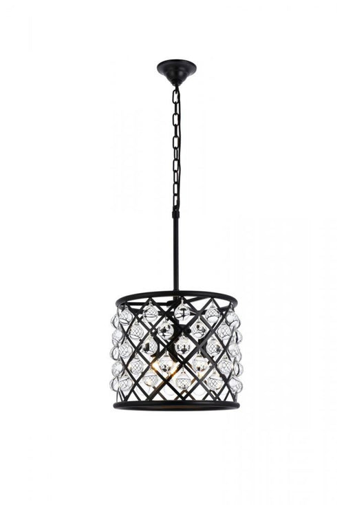 Elegant Lighting Madison 3 light in Matte Black Pendant Clear Royal Cut Crystal Model: 1204D14MB/RC