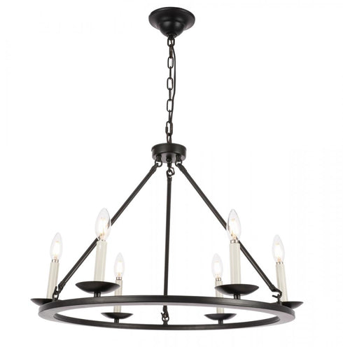 Elegant Lighting Maine 6 light in Black chandelier Model: LD6010D26BK